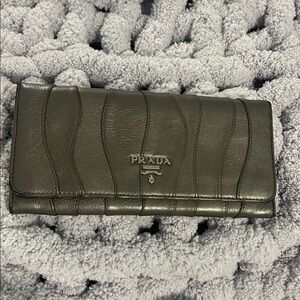 Prada Metallic Gun Metal Gray Leather Wallet
